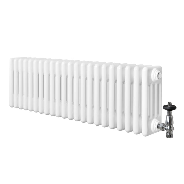 Röhrenheizkörper 4 Säulen mit TRV Chromventile – 300mm x 1010mm – Weiß