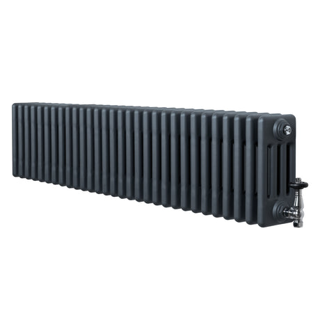 Röhrenheizkörper 4 Säulen mit TRV Chromventile – 300mm x 1370mm – Anthrazitgrau