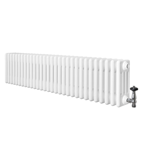 Röhrenheizkörper 4 Säulen mit TRV Chromventile – 300mm x 1370mm – Weiß