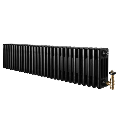 Röhrenheizkörper 4 Säulen mit TRV Chromventile – 300mm x 1370mm – Schwarz