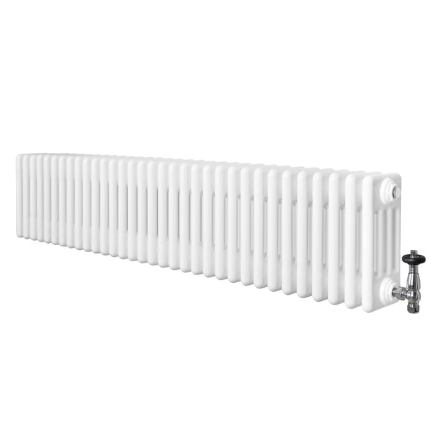 Röhrenheizkörper 4 Säulen mit TRV Chromventile – 300mm x 1505mm – Weiß