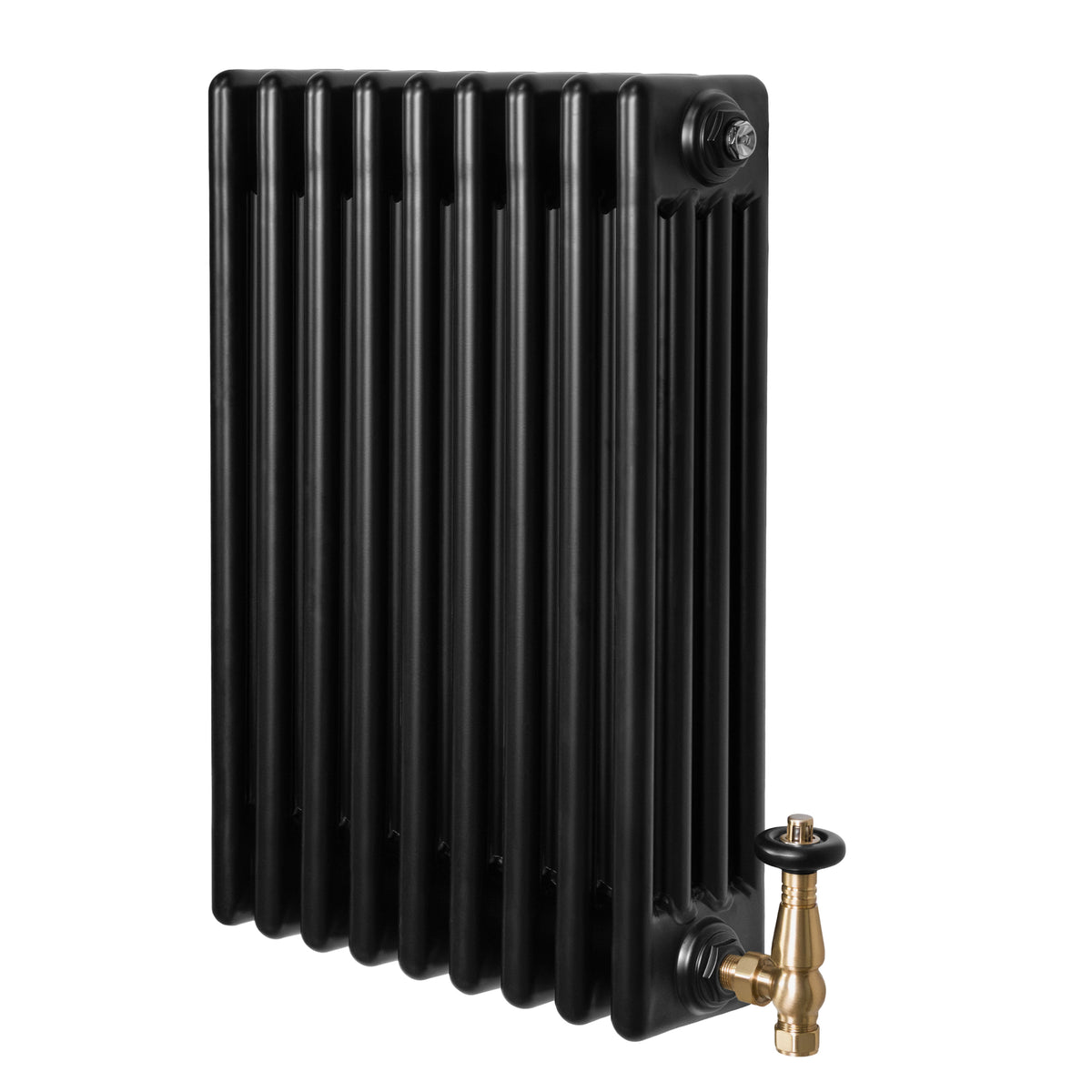 Röhrenheizkörper 4 Säulen mit TRV Chromventile – 600mm x 425mm – Schwarz