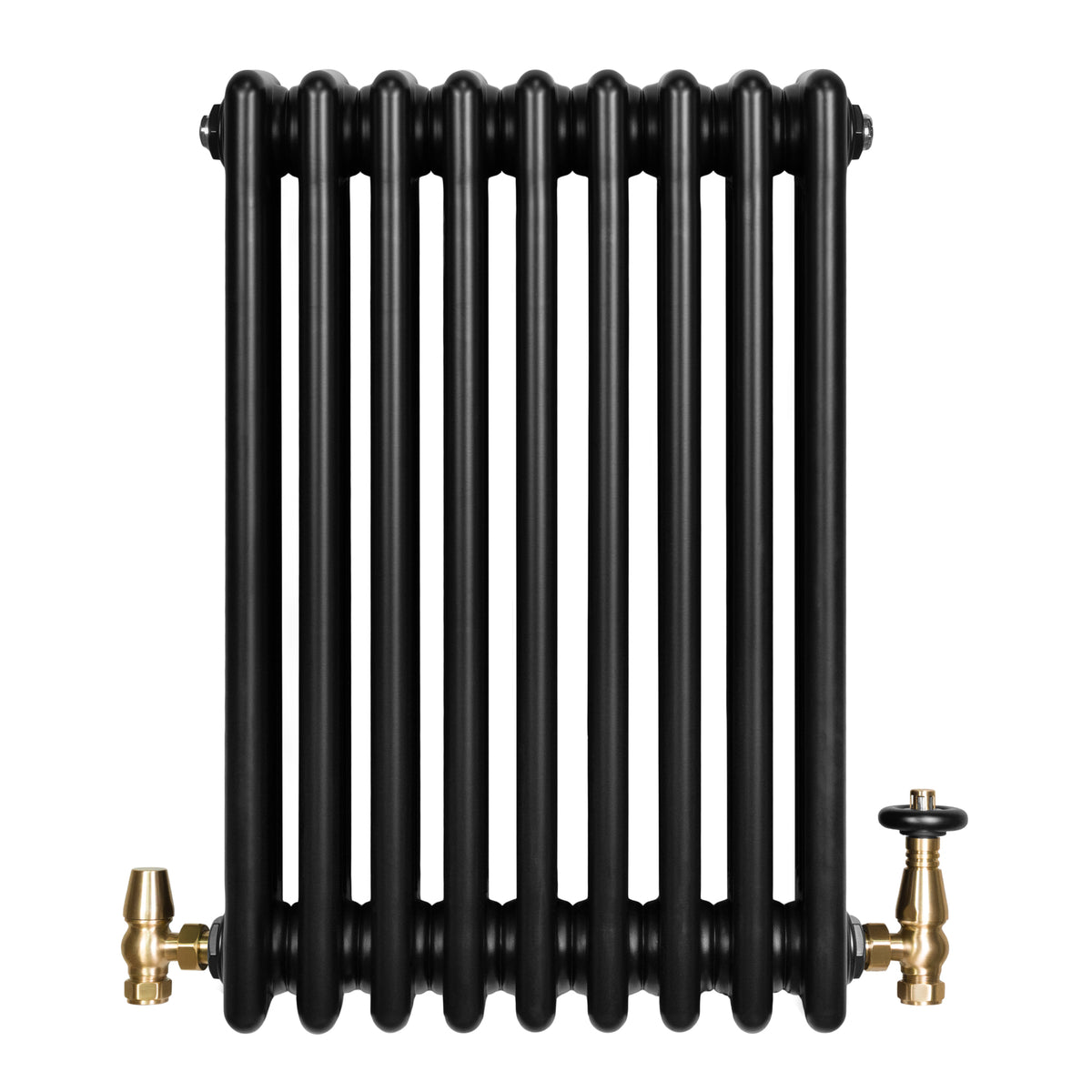 Röhrenheizkörper 4 Säulen mit TRV Chromventile – 600mm x 425mm – Schwarz