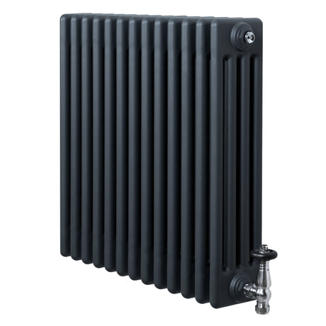Röhrenheizkörper 4 Säulen mit TRV Chromventile – 600mm x 605mm – Anthrazitgrau