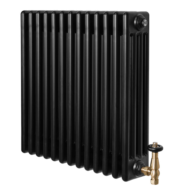 Röhrenheizkörper 4 Säulen mit TRV Chromventile – 600mm x 605mm – Schwarz