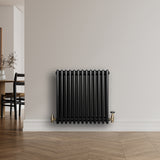 Röhrenheizkörper 4 Säulen mit TRV Chromventile – 600mm x 605mm – Schwarz - view 3