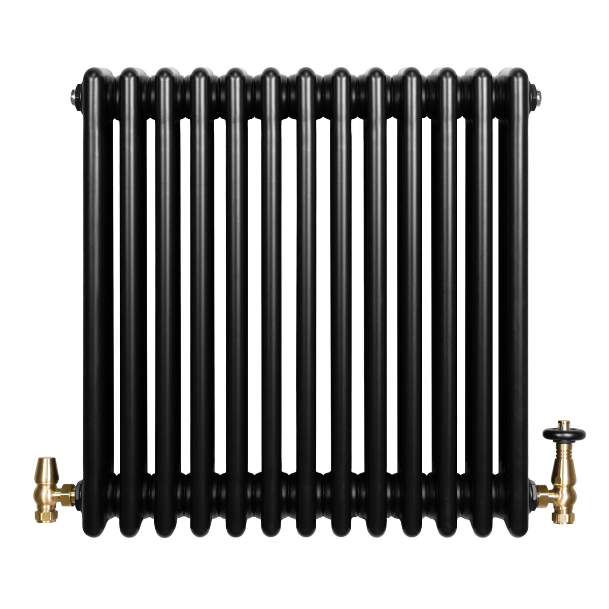 Röhrenheizkörper 4 Säulen mit TRV Chromventile – 600mm x 605mm – Schwarz
