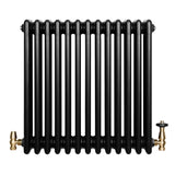 Röhrenheizkörper 4 Säulen mit TRV Chromventile – 600mm x 605mm – Schwarz