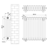 Röhrenheizkörper 4 Säulen mit TRV Chromventile – 600mm x 605mm – Schwarz