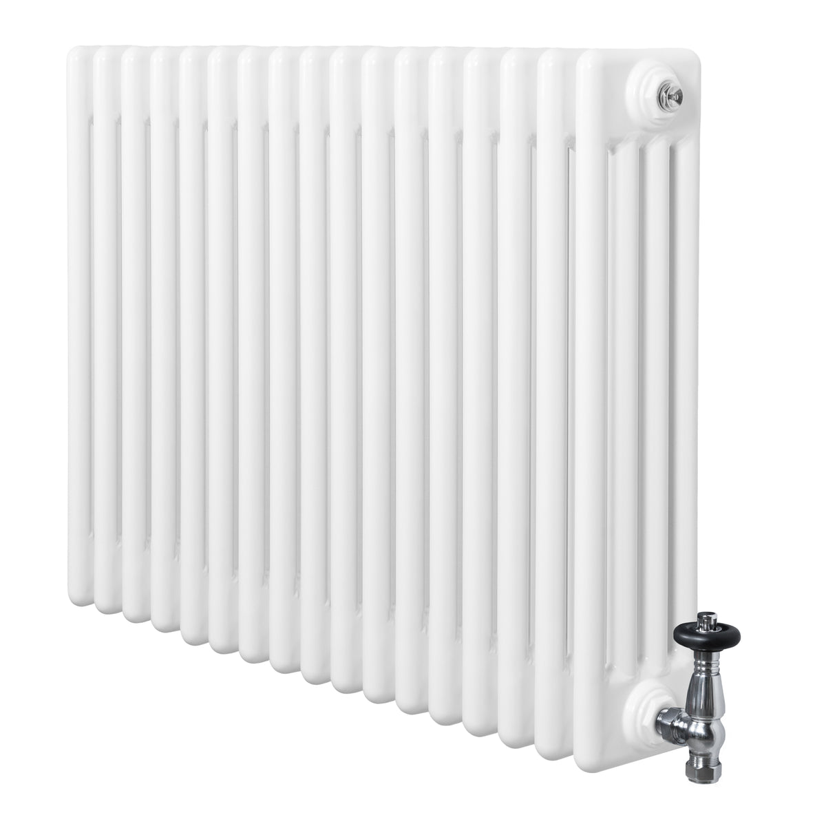 Röhrenheizkörper 4 Säulen mit TRV Chromventile – 600mm x 785mm – Weiß
