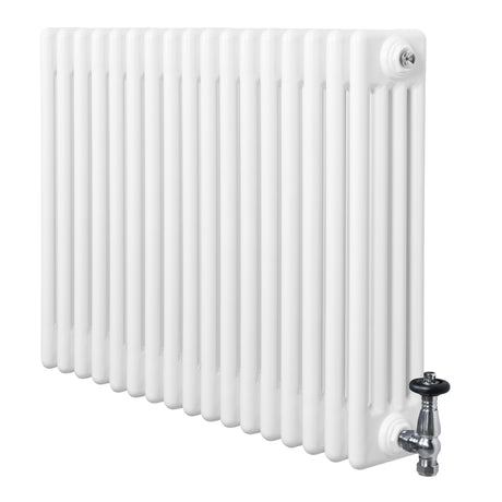 Röhrenheizkörper 4 Säulen mit TRV Chromventile – 600mm x 785mm – Weiß