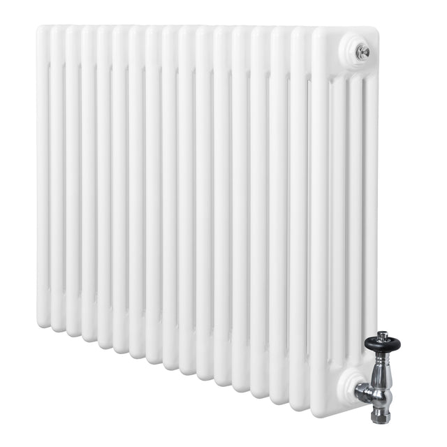 Röhrenheizkörper 4 Säulen mit TRV Chromventile – 600mm x 785mm – Weiß
