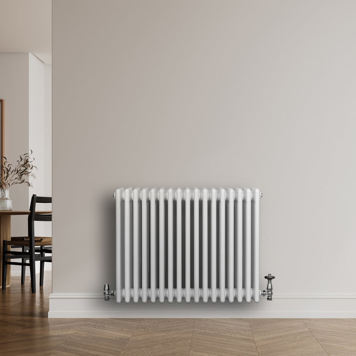 Röhrenheizkörper 4 Säulen mit TRV Chromventile – 600mm x 785mm – Weiß - view 12