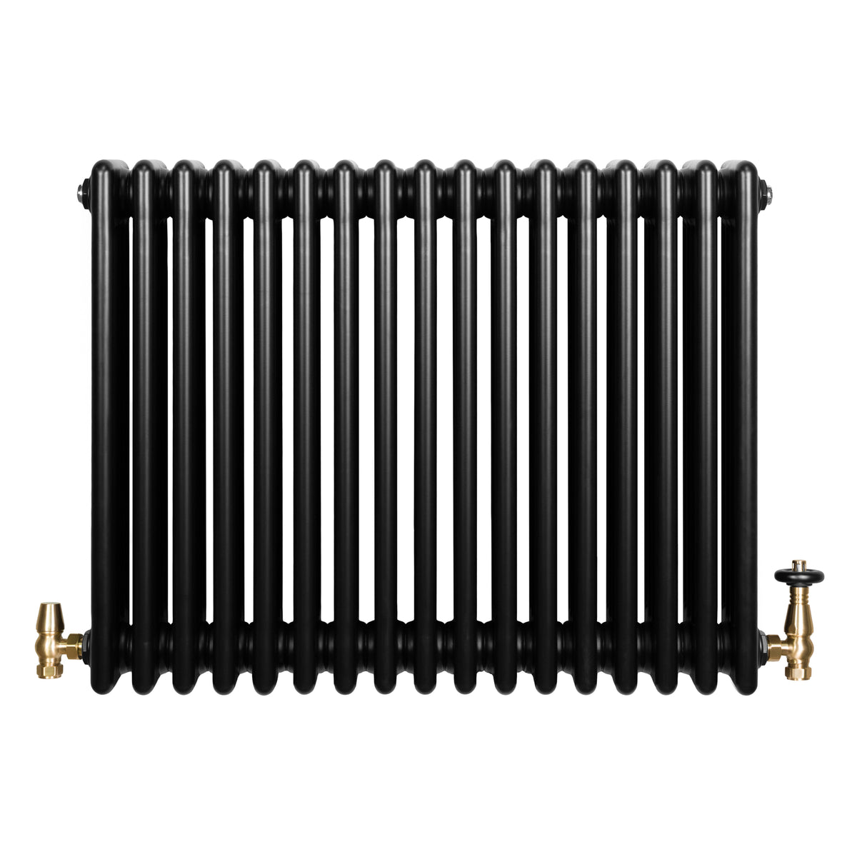 Röhrenheizkörper 4 Säulen mit TRV Chromventile – 600mm x 785mm – Schwarz