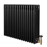 Röhrenheizkörper 4 Säulen mit TRV Chromventile – 600mm x 785mm – Schwarz
