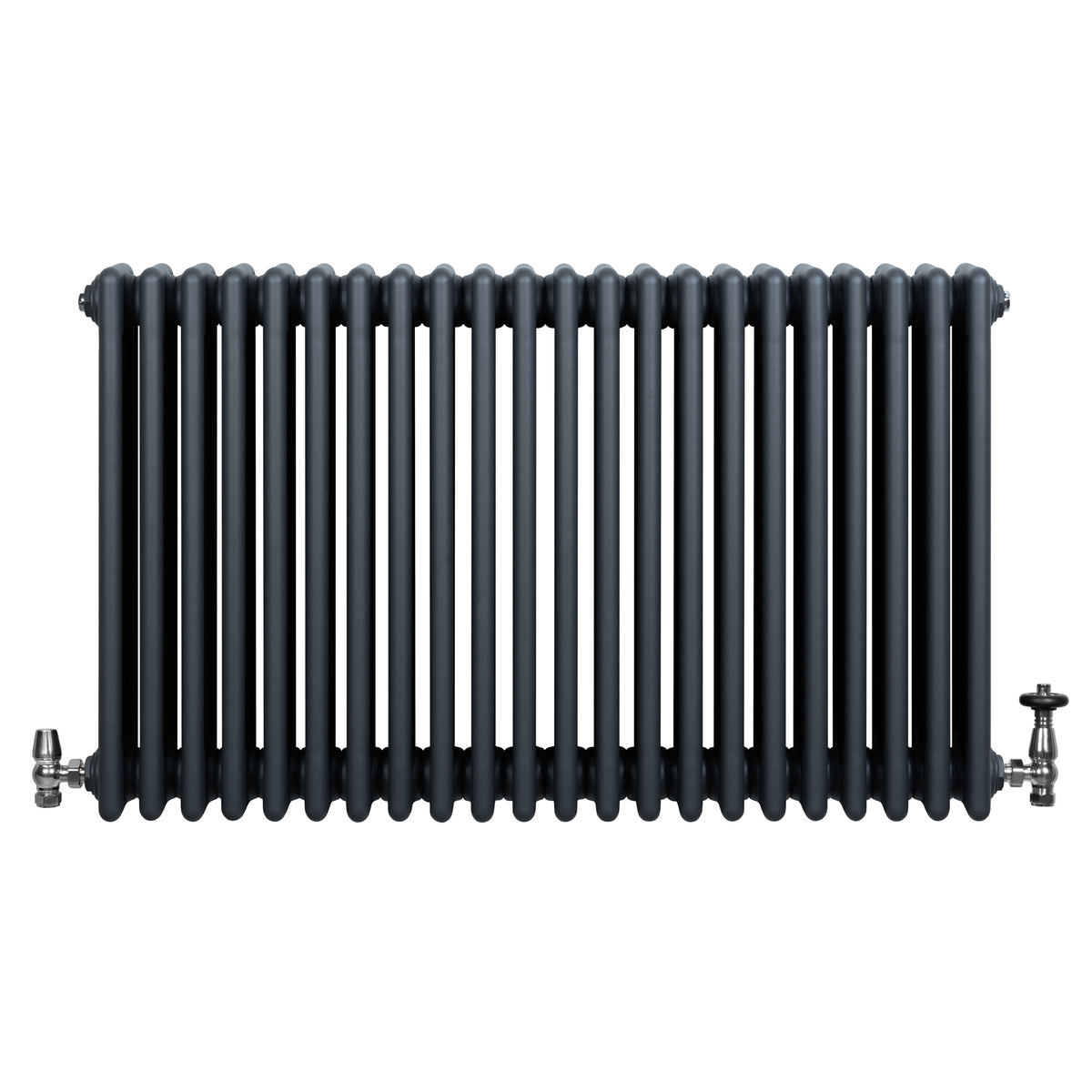 Röhrenheizkörper 4 Säulen mit TRV Chromventile – 600mm x 1010mm – Anthrazitgrau