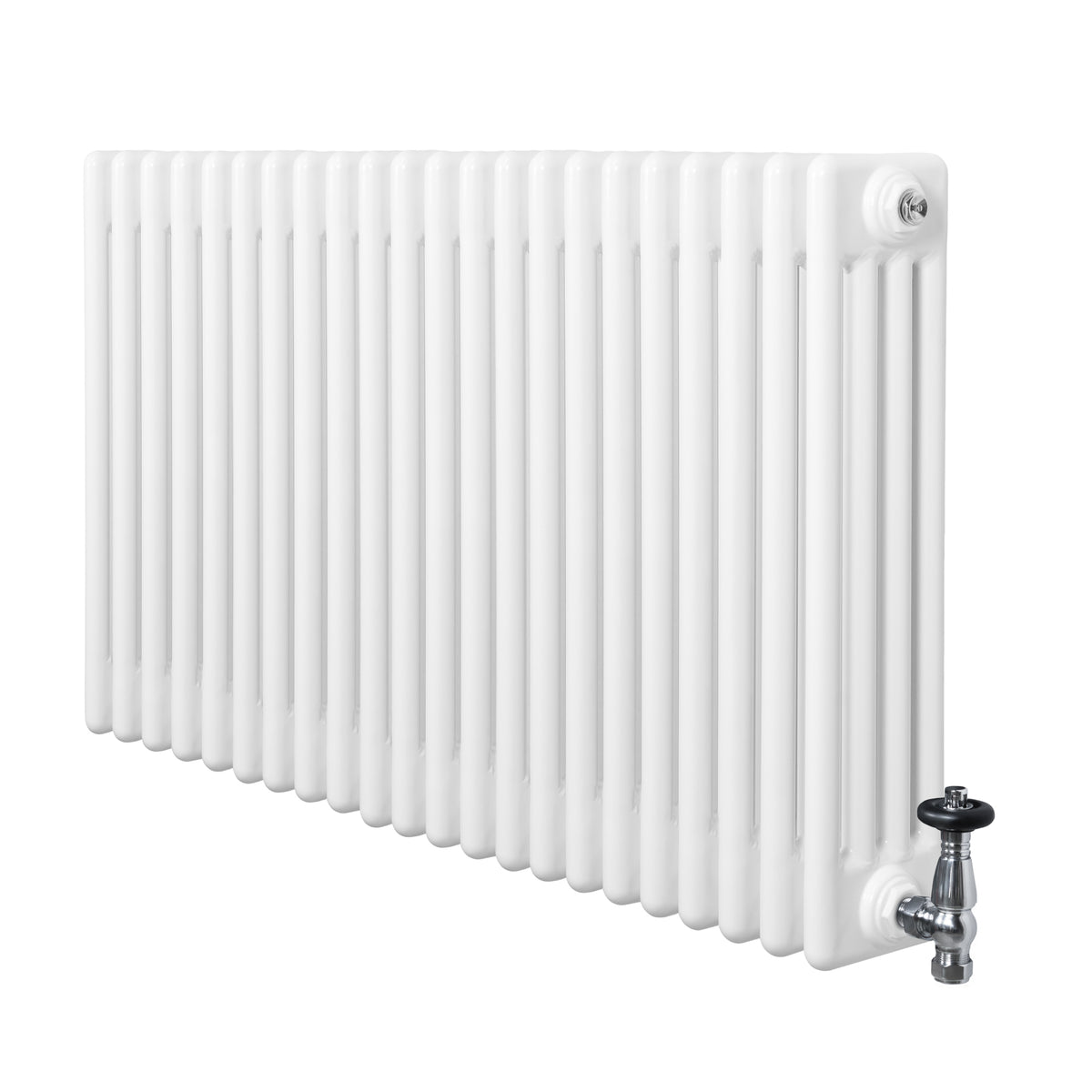 Röhrenheizkörper 4 Säulen mit TRV Chromventile – 600mm x 1010mm – Weiß