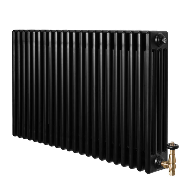 Röhrenheizkörper 4 Säulen mit TRV Chromventile – 600mm x 1010mm – Schwarz