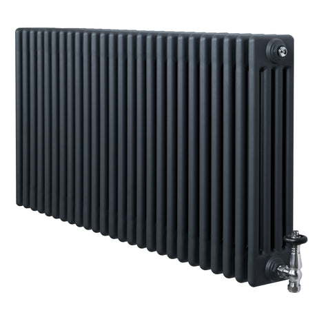 Röhrenheizkörper 4 Säulen mit TRV Chromventile – 600mm x 1190mm – Anthrazitgrau