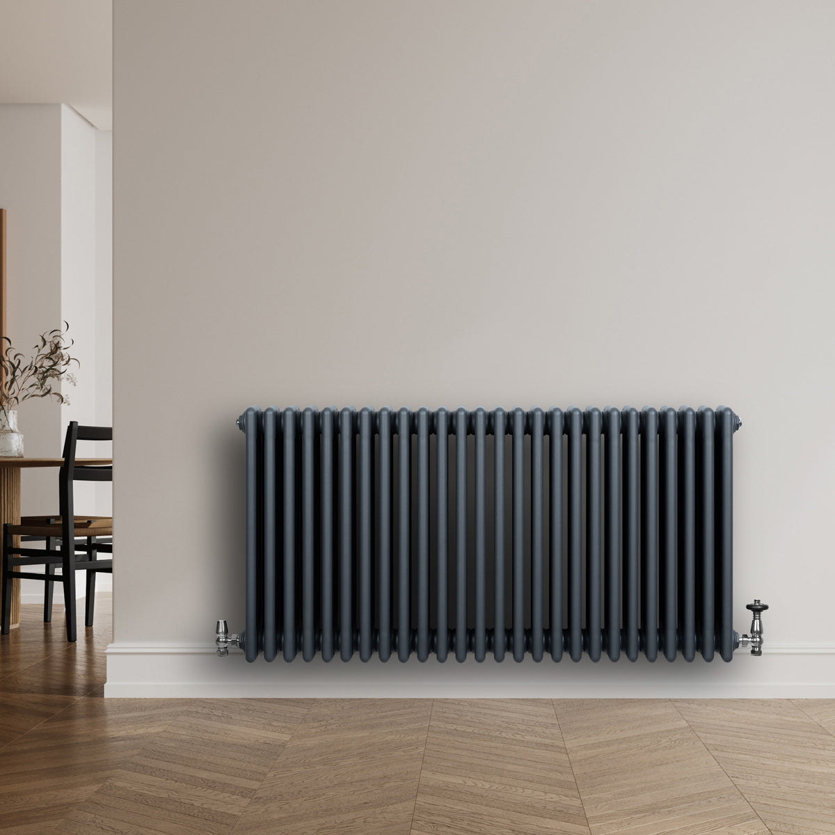 Röhrenheizkörper 4 Säulen mit TRV Chromventile – 600mm x 1190mm – Anthrazitgrau - view 3