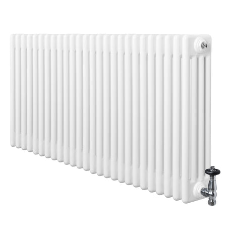 Röhrenheizkörper 4 Säulen mit TRV Chromventile – 600mm x 1190mm – Weiß