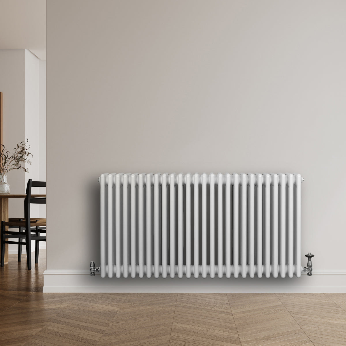 Röhrenheizkörper 4 Säulen mit TRV Chromventile – 600mm x 1190mm – Weiß - view 3