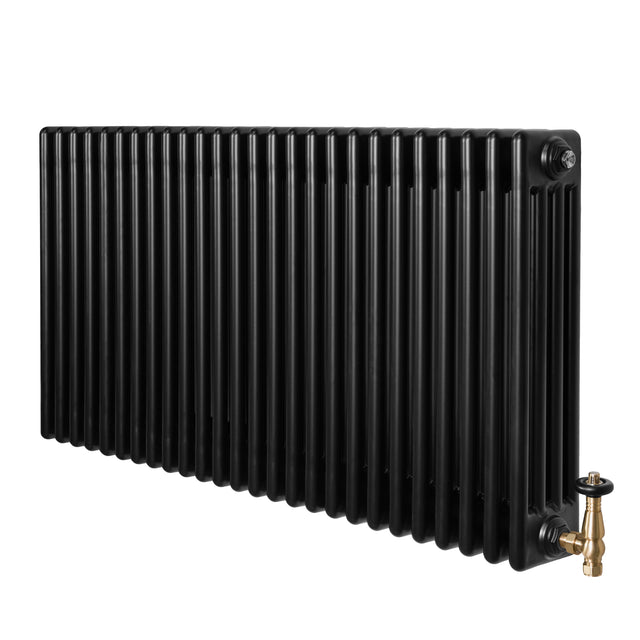 Röhrenheizkörper 4 Säulen mit TRV Chromventile – 600mm x 1190mm – Schwarz