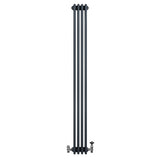 Röhrenheizkörper mit vier Säulen in Anthrazitgrau, 1800mm x 200mm, ausgestattet mit glänzenden Chromventilen und modernem Design