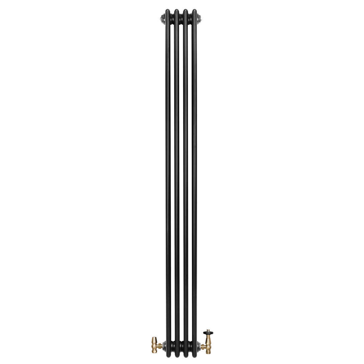 Röhrenheizkörper 4 Säulen mit TRV Chromventile – 1800mm x 200mm – Schwarz