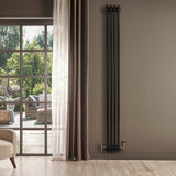 Röhrenheizkörper 4 Säulen mit TRV Chromventile – 1800mm x 200mm – Schwarz - view 2