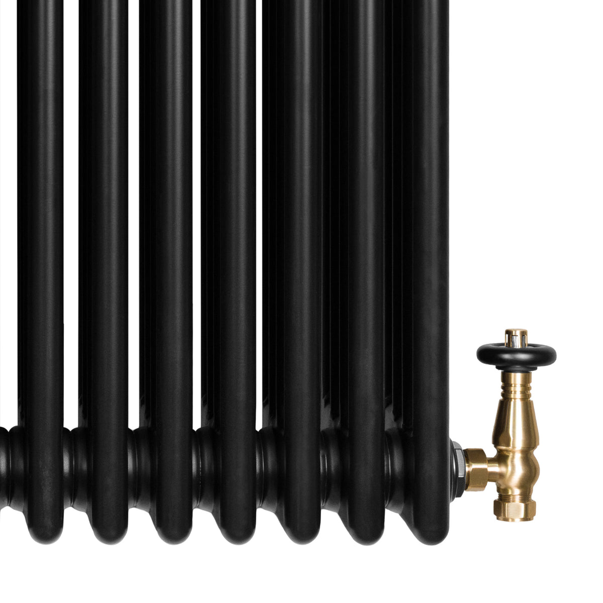 Röhrenheizkörper 4 Säulen mit TRV Chromventile – 1800mm x 200mm – Schwarz