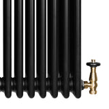 Röhrenheizkörper 4 Säulen mit TRV Chromventile – 1800mm x 200mm – Schwarz