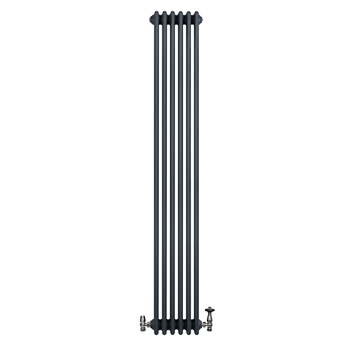 Röhrenheizkörper 4 Säulen mit TRV Chromventile – 1800mm x 290mm – Anthrazitgrau