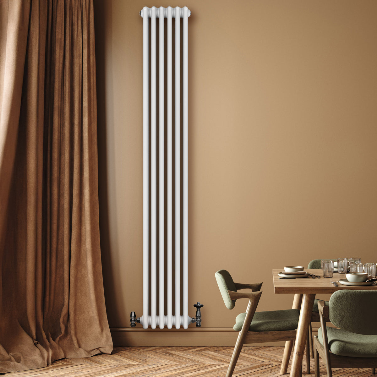 Röhrenheizkörper 4 Säulen mit TRV Chromventile – 1800mm x 290mm – Weiß - view 3