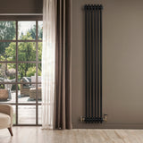 Röhrenheizkörper 4 Säulen mit TRV Chromventile – 1800mm x 290mm – Schwarz - view 3