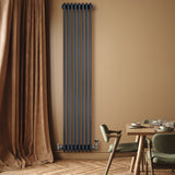 Röhrenheizkörper 4 Säulen mit TRV Chromventile – 1800mm x 380mm – Anthrazitgrau - view 3