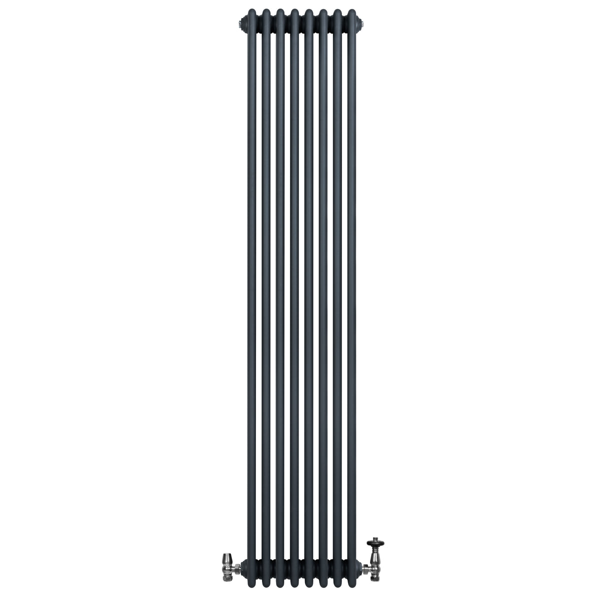 Röhrenheizkörper 4 Säulen mit TRV Chromventile – 1800mm x 380mm – Anthrazitgrau