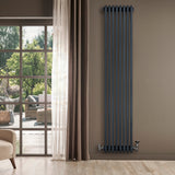 Röhrenheizkörper 4 Säulen mit TRV Chromventile – 1800mm x 380mm – Anthrazitgrau - view 2