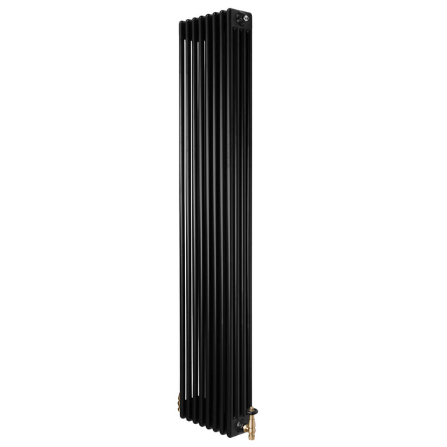 Röhrenheizkörper 4 Säulen mit TRV Chromventile – 1800mm x 380mm – Schwarz
