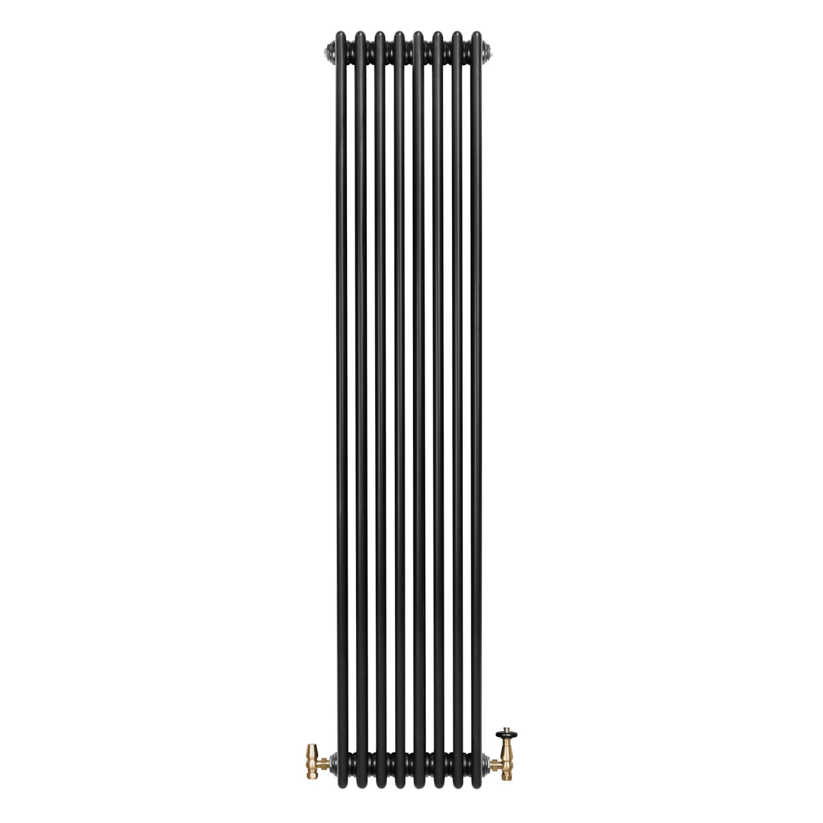 Röhrenheizkörper 4 Säulen mit TRV Chromventile – 1800mm x 380mm – Schwarz