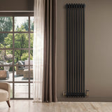 Röhrenheizkörper 4 Säulen mit TRV Chromventile – 1800mm x 380mm – Schwarz - view 2