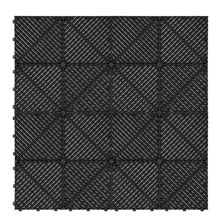 Belüftete Garagenbodenfliesen in Schwarz, quadratische Form mit rutschfester Oberfläche und strukturiertem Design für optimale Belüftung und Haltbarkeit