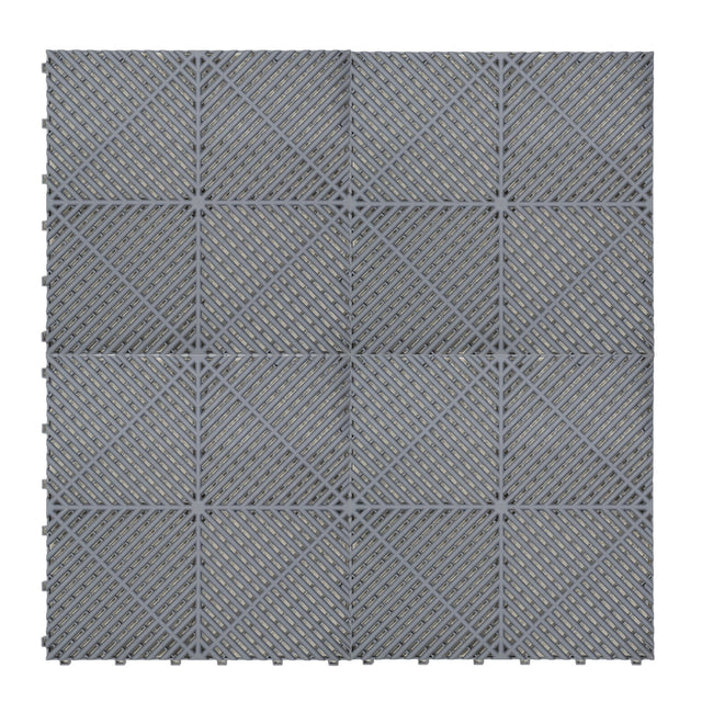 Belüftete Garagenbodenfliesen in Grau, quadratische Form mit rutschfester Oberfläche und strukturiertem Design für optimale Luftzirkulation