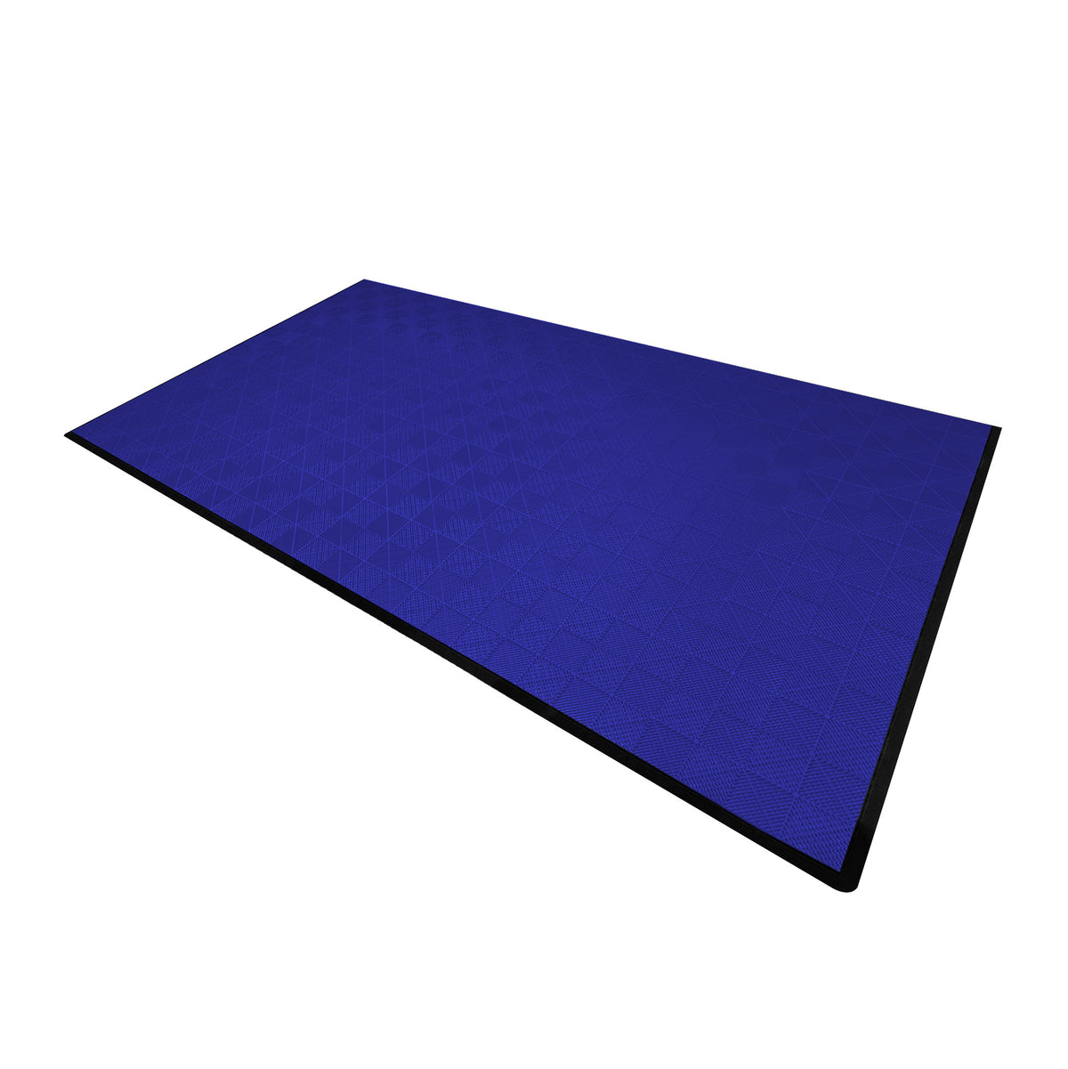 Belüftete Garagenbodenfliesen in leuchtendem Blau mit strukturiertem Muster und schwarzen Kanten, ideal für eine rutschfeste Oberfläche
