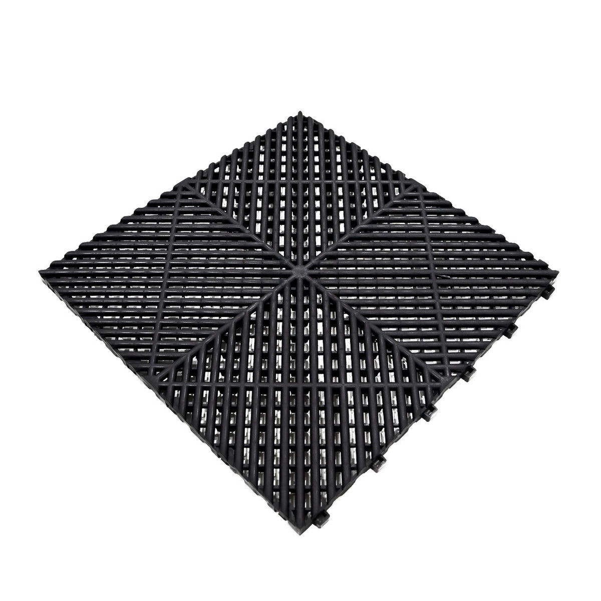 Belüftete Garagenbodenfliesen in Schwarz, quadratisch mit rutschfester Oberfläche und strukturiertem Design für optimale Drainage und Stabilität