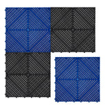 Belüftete Garagenbodenfliesen in Schwarz und Blau, quadratisch, mit rutschfester Oberfläche und strukturiertem Design für optimale Luftzirkulation