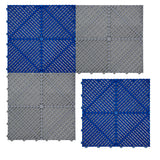 Belüftete Garagenbodenfliesen in Grau und Blau, quadratisch mit rutschfester Oberfläche und strukturiertem Design, ideal für Garagen und Werkstätten