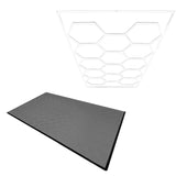 Belüftete graue Garagenbodenfliesen mit rutschfester Oberfläche und sechseckigen LED-Leuchten in modernem Design, ideal für Garagen und Werkstätten