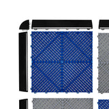 Belüftete Garagenbodenfliesen in Grau und Blau mit sechseckigen LED-Leuchten, strukturiert, robust, mit Kanten für einfache Montage und ansprechendes Design