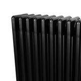 Schwarzer Röhrenheizkörper mit vier Säulen, 300mm x 1010mm, glänzende Oberfläche und moderne, elegante Form, ideal für stilvolle Innenräume